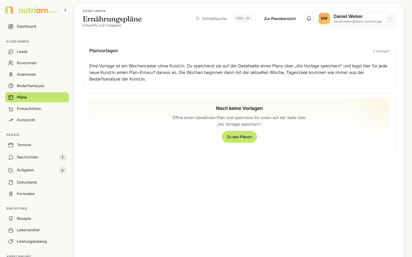 Planvorlagen mit „Plan anlegen für"