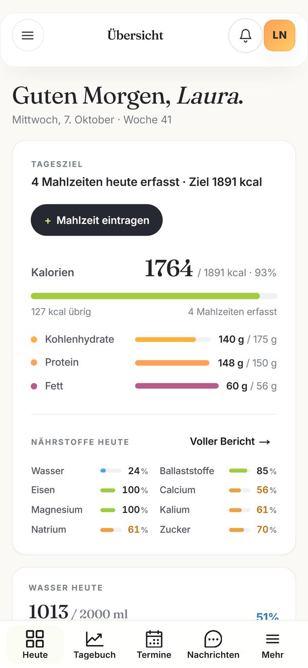 nutriam Kundenportal – Heute-Seite